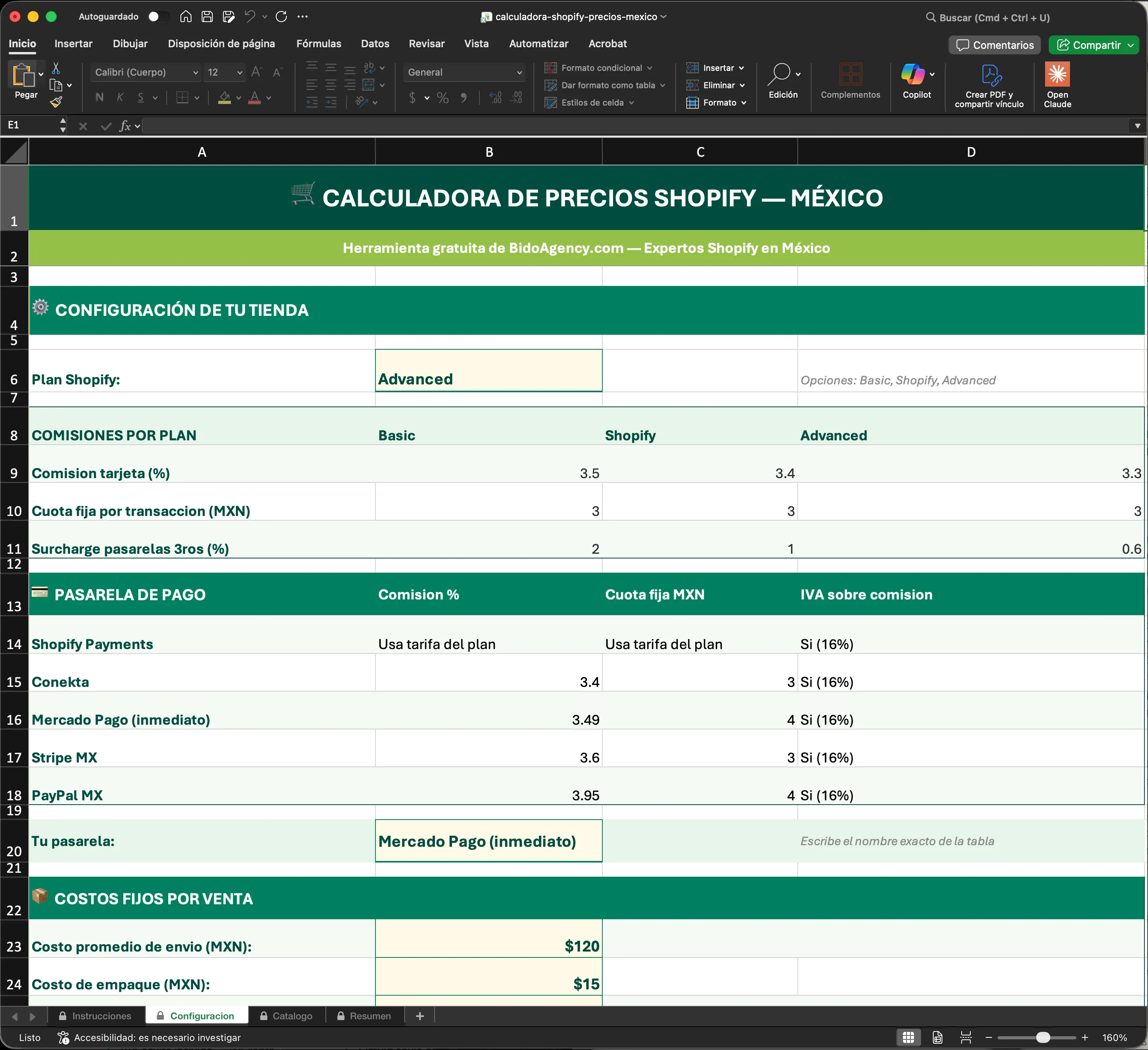 Hoja de Configuracion