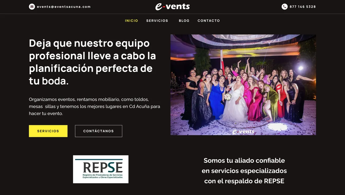 Sitio web de Events Acuña